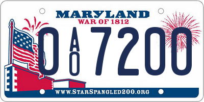 MD license plate 0AO7200