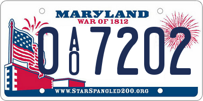 MD license plate 0AO7202