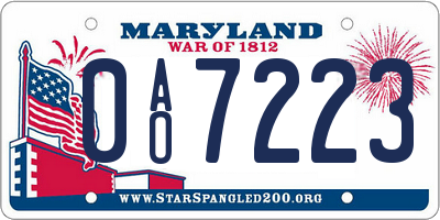 MD license plate 0AO7223