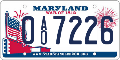 MD license plate 0AO7226