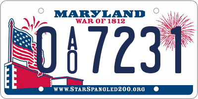 MD license plate 0AO7231