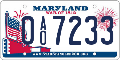 MD license plate 0AO7233