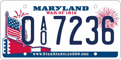 MD license plate 0AO7236