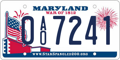 MD license plate 0AO7241