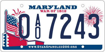 MD license plate 0AO7243
