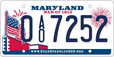 MD license plate 0AO7252