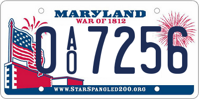 MD license plate 0AO7256