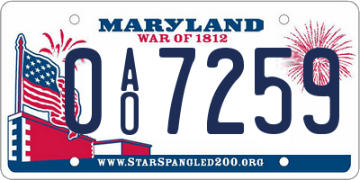 MD license plate 0AO7259