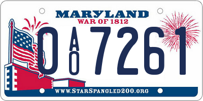 MD license plate 0AO7261