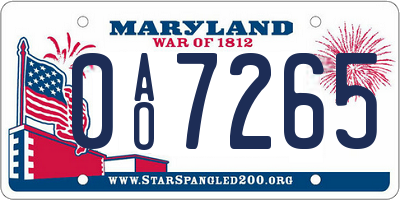 MD license plate 0AO7265