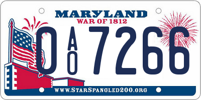 MD license plate 0AO7266
