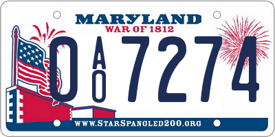 MD license plate 0AO7274
