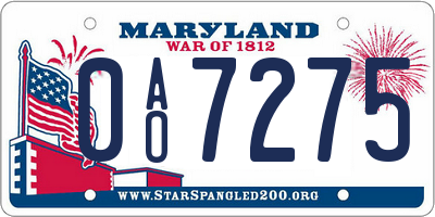 MD license plate 0AO7275