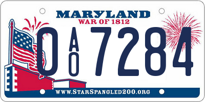 MD license plate 0AO7284