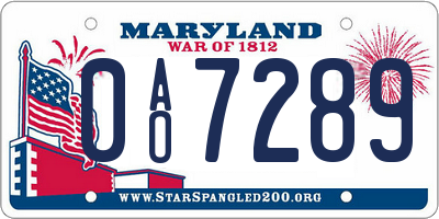 MD license plate 0AO7289