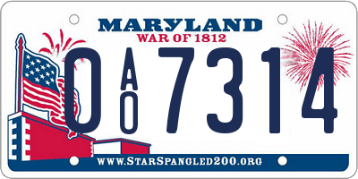 MD license plate 0AO7314