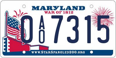 MD license plate 0AO7315
