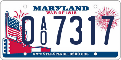 MD license plate 0AO7317