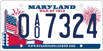 MD license plate 0AO7324