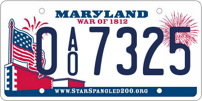 MD license plate 0AO7325