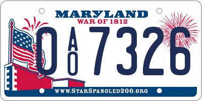 MD license plate 0AO7326