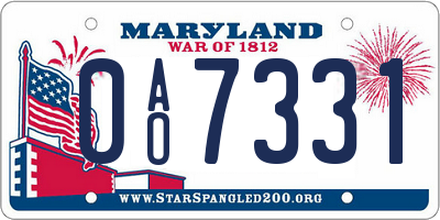 MD license plate 0AO7331