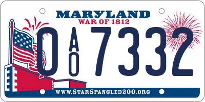 MD license plate 0AO7332