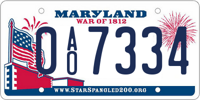 MD license plate 0AO7334