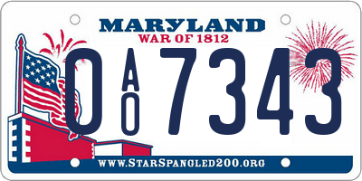 MD license plate 0AO7343