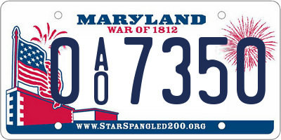 MD license plate 0AO7350