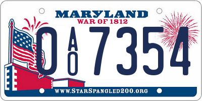 MD license plate 0AO7354