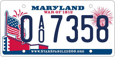 MD license plate 0AO7358