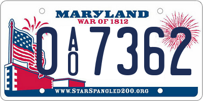 MD license plate 0AO7362