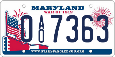 MD license plate 0AO7363