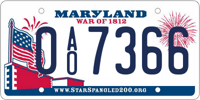 MD license plate 0AO7366