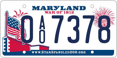 MD license plate 0AO7378