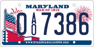 MD license plate 0AO7386