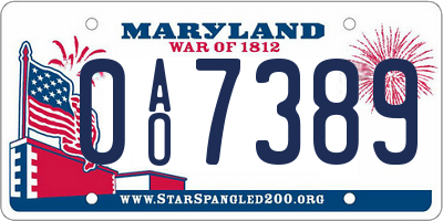 MD license plate 0AO7389