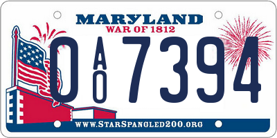 MD license plate 0AO7394