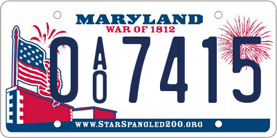 MD license plate 0AO7415