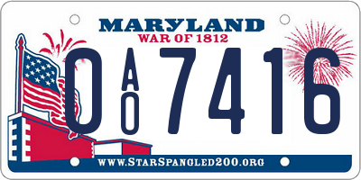 MD license plate 0AO7416