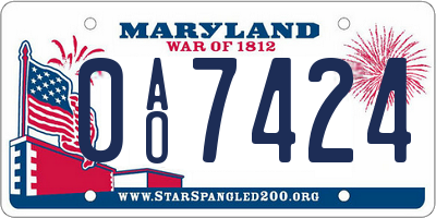MD license plate 0AO7424