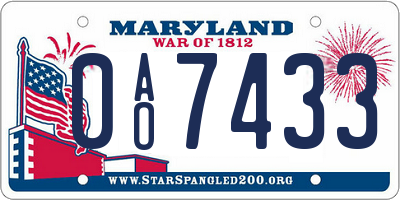 MD license plate 0AO7433