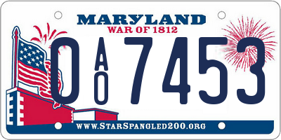 MD license plate 0AO7453