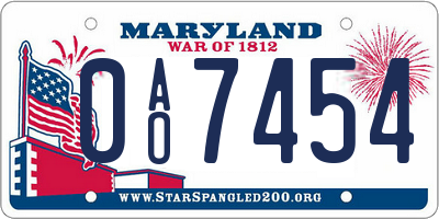 MD license plate 0AO7454