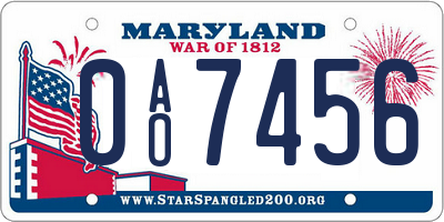 MD license plate 0AO7456