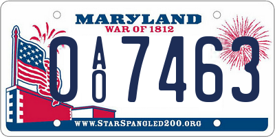 MD license plate 0AO7463