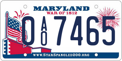 MD license plate 0AO7465