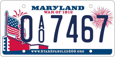 MD license plate 0AO7467