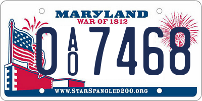 MD license plate 0AO7468